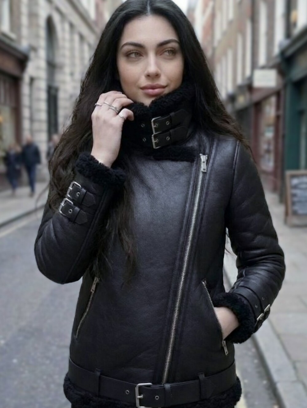 Acne Studios - Shearling Biker Jacket - Black/Noir - Sz EU/FR 36